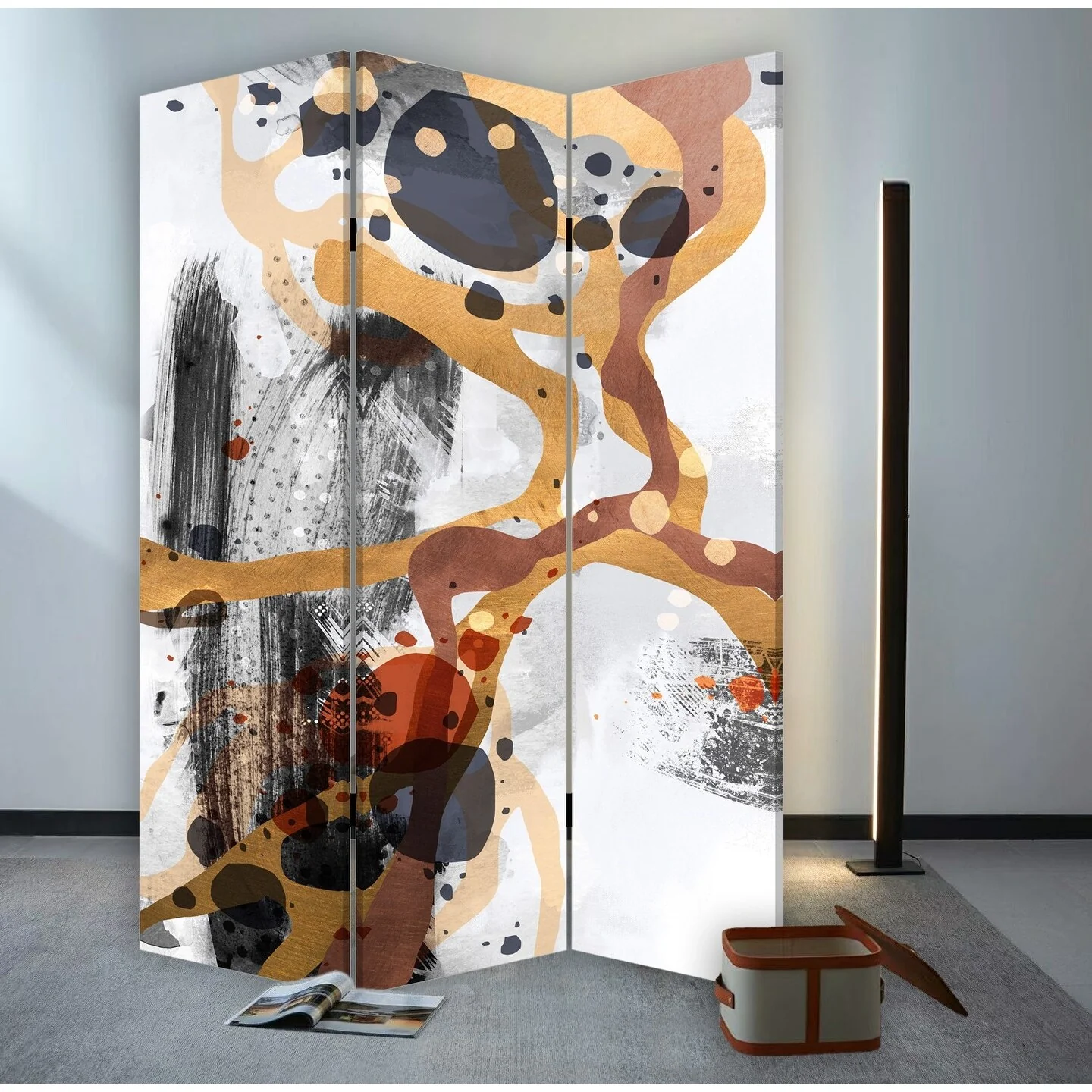 3 Panel Reversible Abstract Art Room Divider Screen