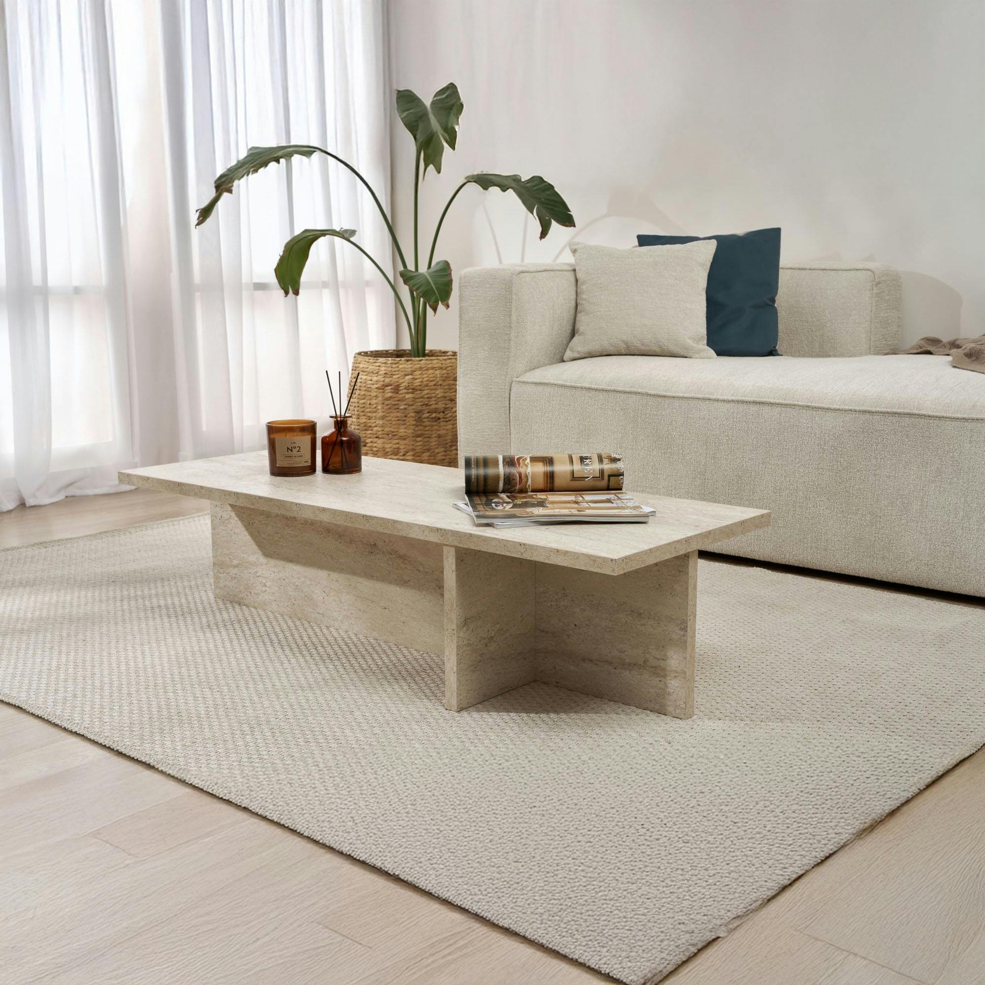 Table basse moderne minimaliste - effet travertin MARFA