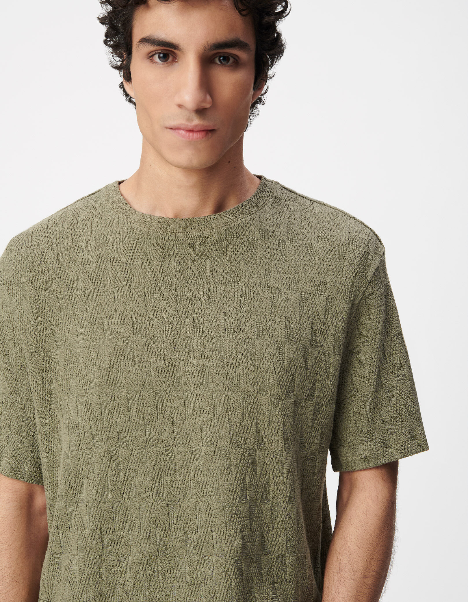 T-shirt col rond kaki maille relief Homme
