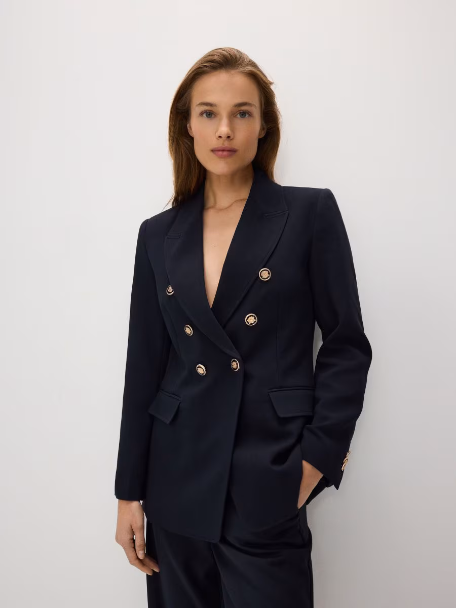 Viscose Blend Double-Breasted Blazer