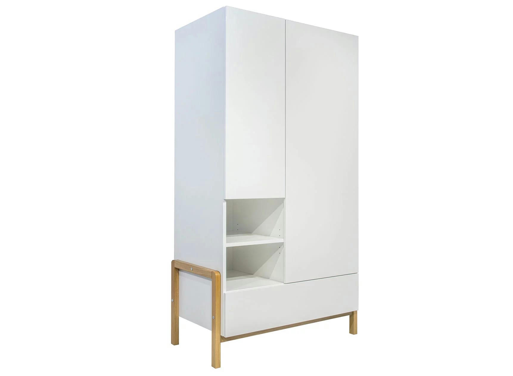 ADAM - Armoire 2 portes 1 tiroir Blanc et Chêne