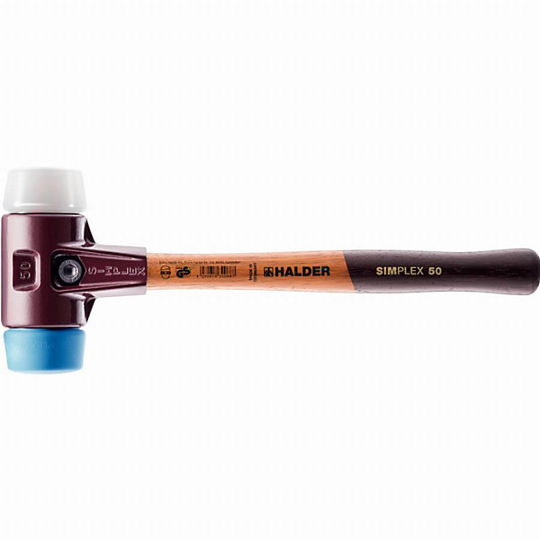 Maillet HALDER SIMPLEX embouts TPE souple &superplastique, boîtier fonte malléable, manche bois D30 mm