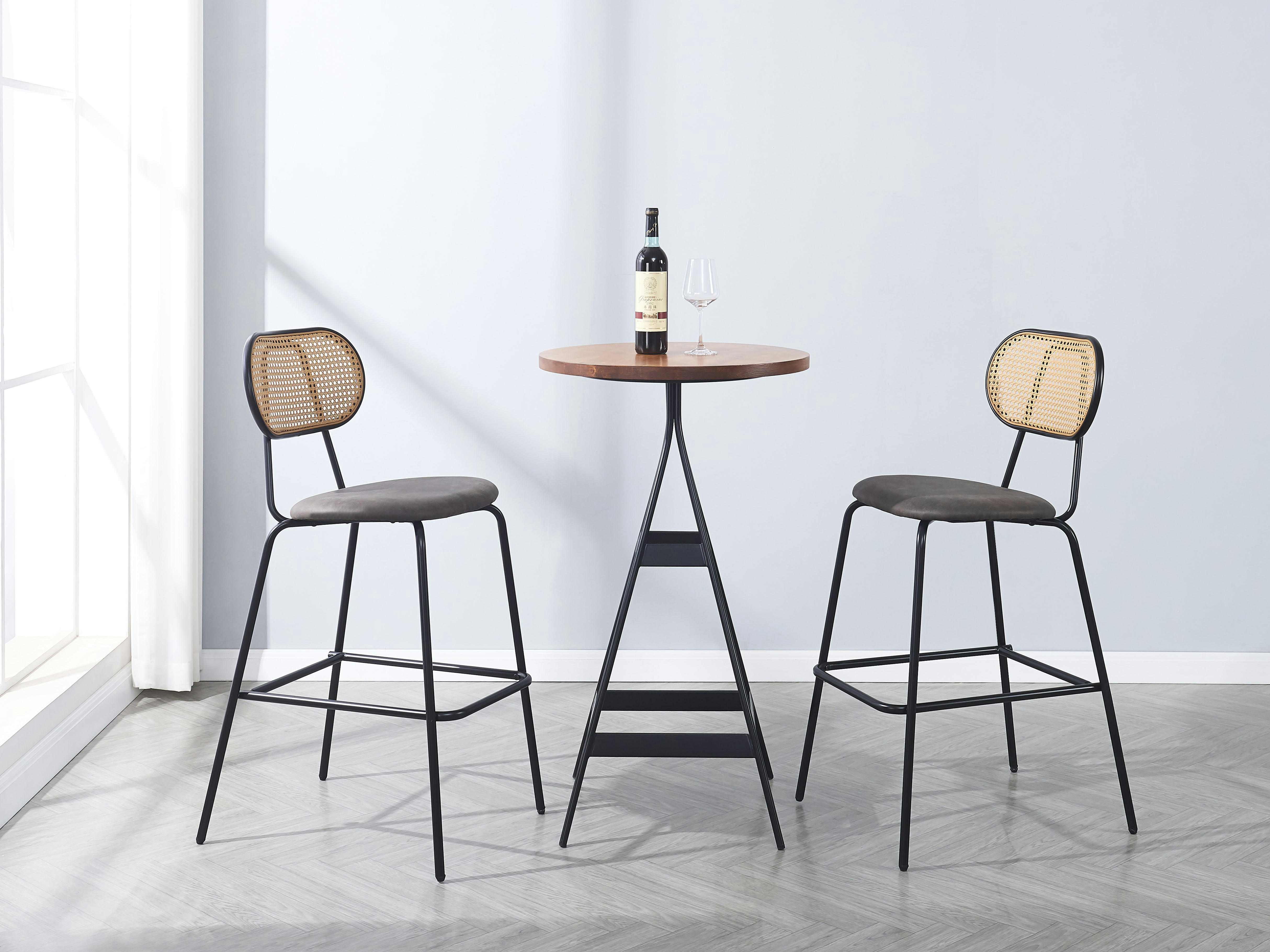 - Lot de 2 tabourets de bar en métal et cannage tissu noir