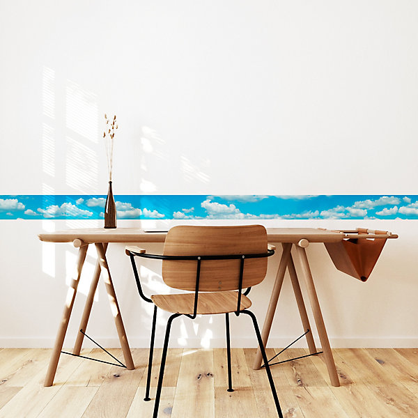 Frise adhésive autocollante 15 cm X 300 cm, décorative ciel bleu et nuages blancs, décoration murale pour intérieur.