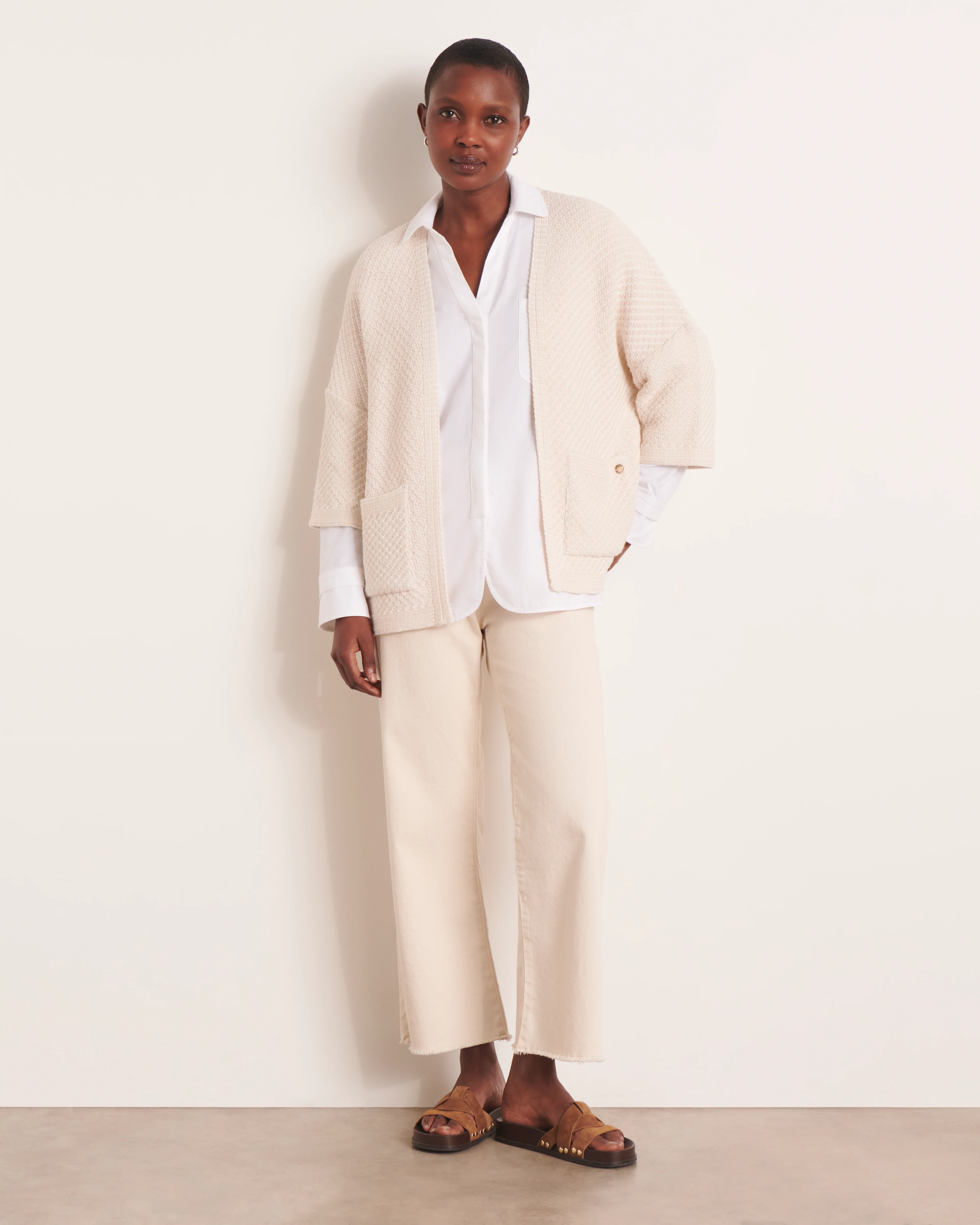 Veste en maille beige point fantaisie VALLETTA/13007/005
