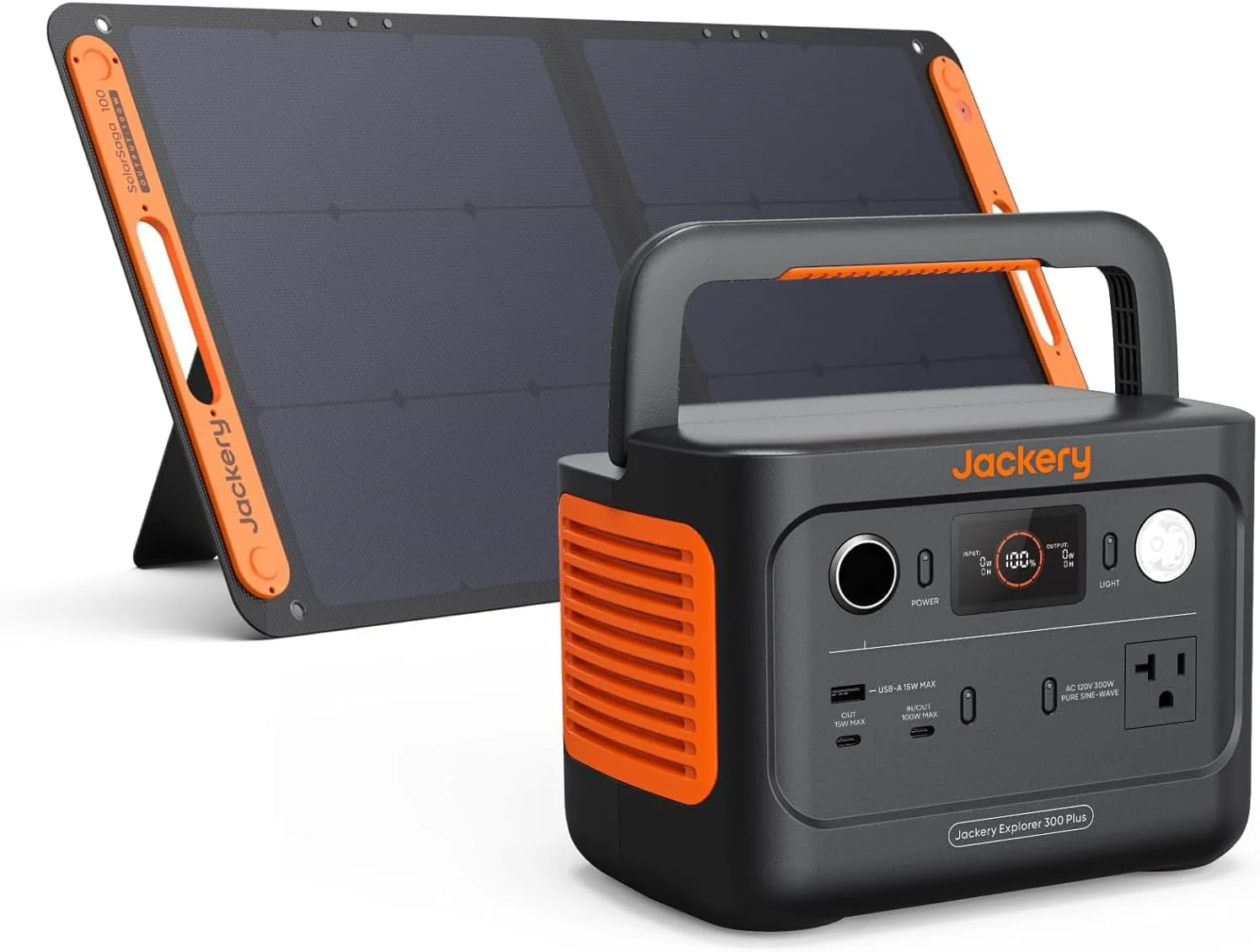 Portable Power Station Explorer 300, 293Wh Backup Lithium Battery, 110V/300W Pure Sine Wave AC Outlet, Solar Generator for Outdoors Camping Travel Hunting Blackout (Solar Panel Optional)(Solar Generator 300 Plus 100W)
