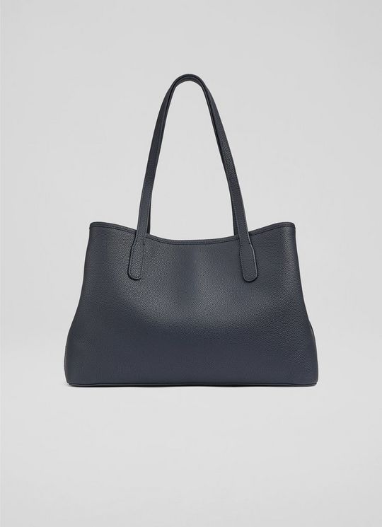 Lili Navy Grained Leather Tote Bag