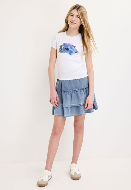 Older Girls White Flower Print Top
