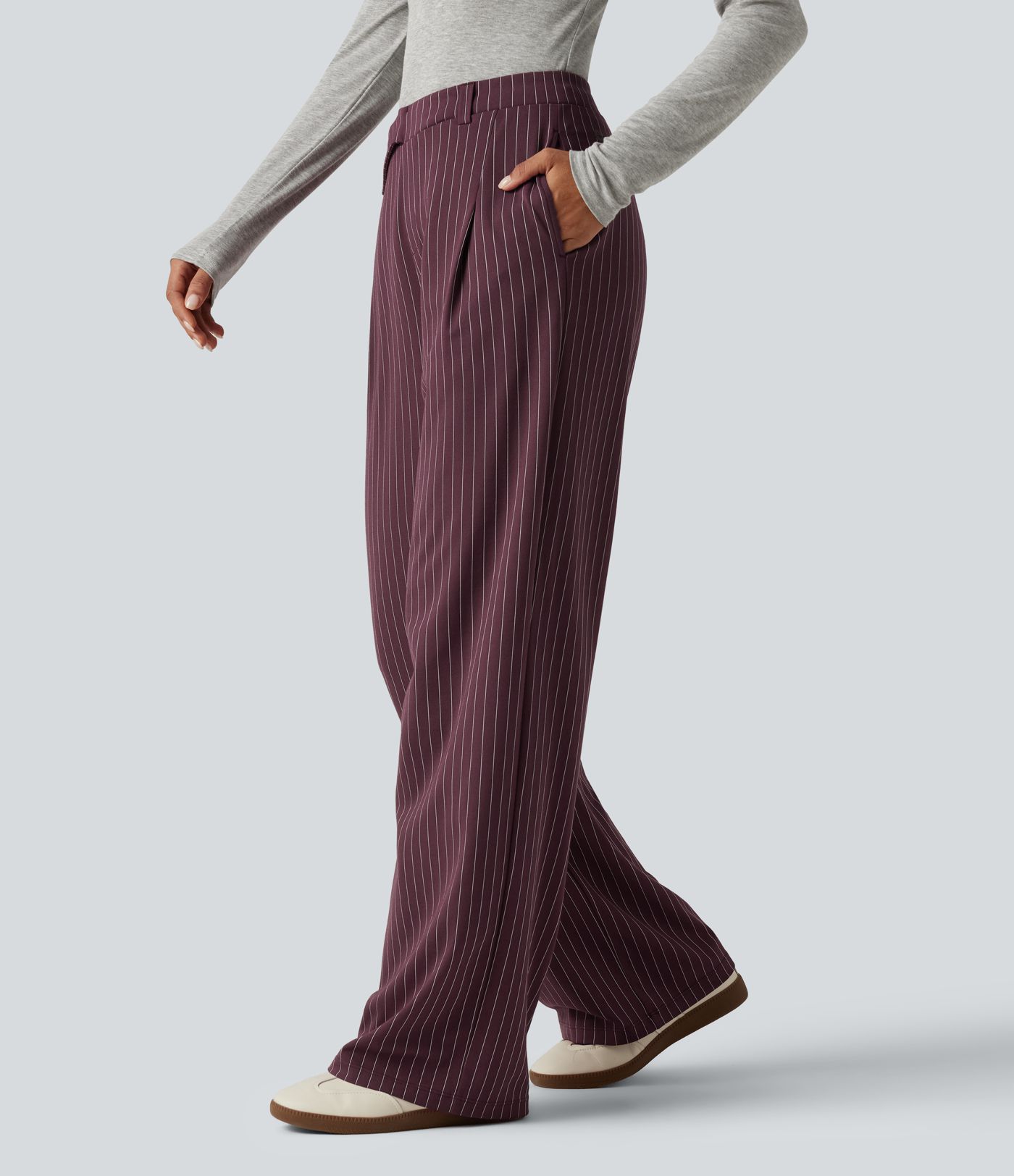 Pantalon de bureau droit Halara Flex™ effet frais InstantCool taille mi-haute croisée à rayures avec poches