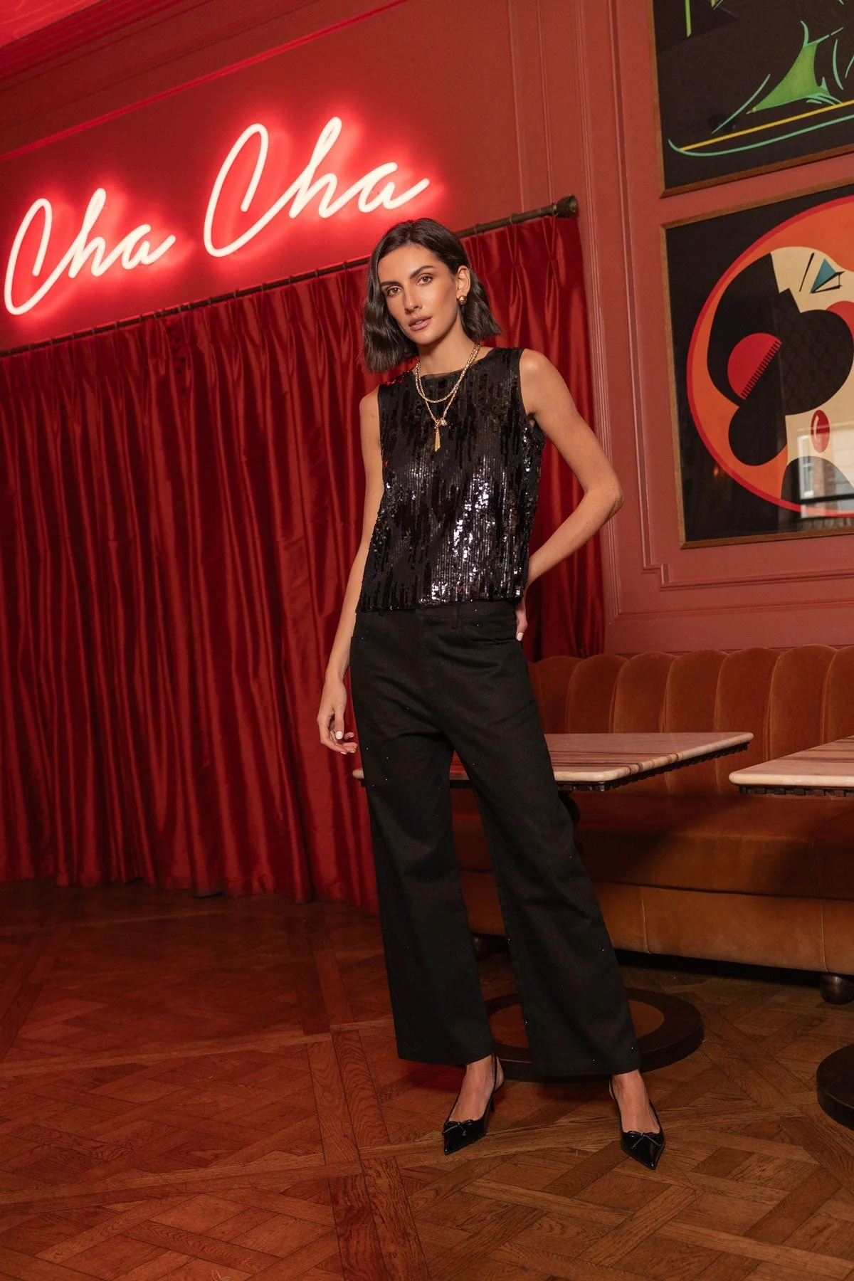 Black Sequin Sleeveless Top