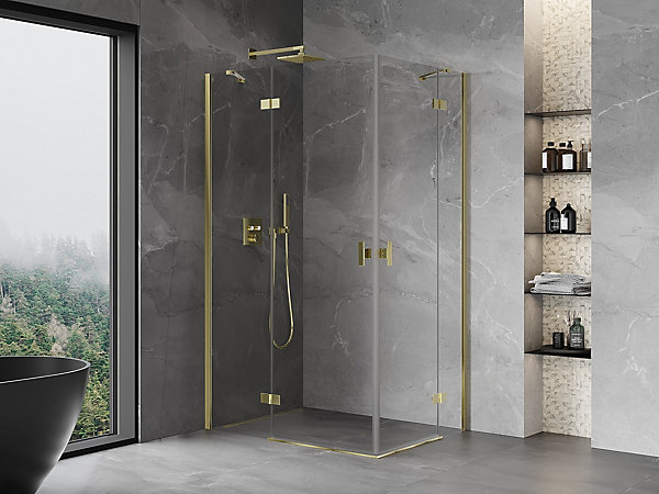Mexen Mist-H Duo cabine de douche pivotante gauche 90 x 80 cm, transparent, or - 8A5-090L-080P-50-00