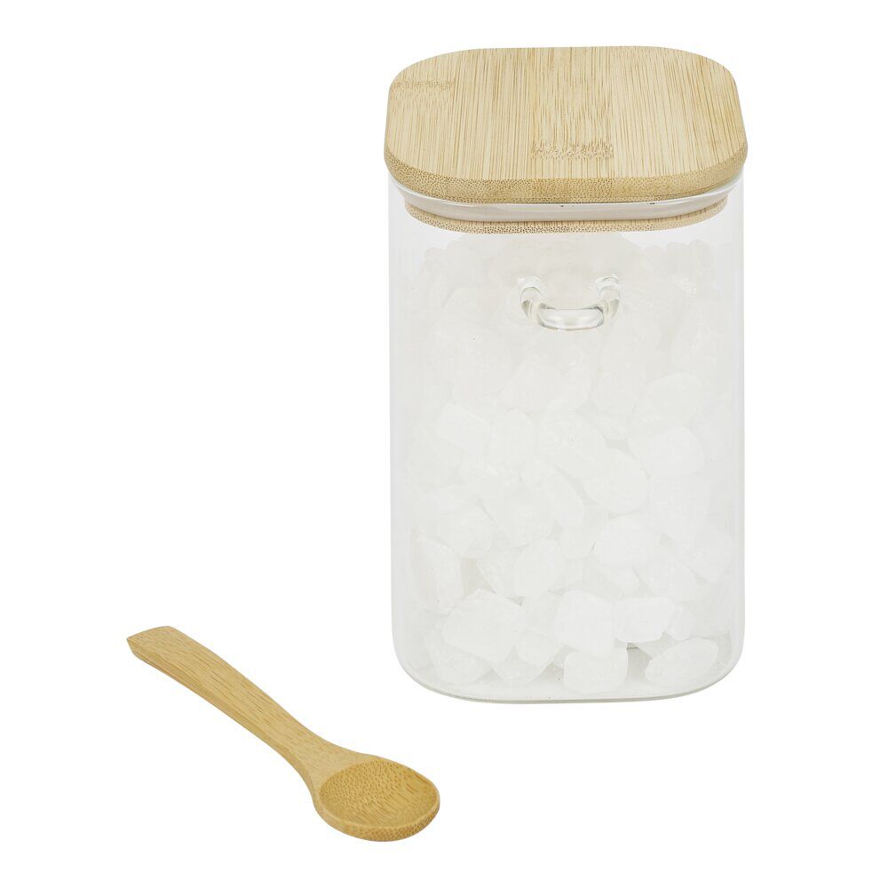 Bocal en verre transparent 1,05L avec couvercle et cuillère en bambou