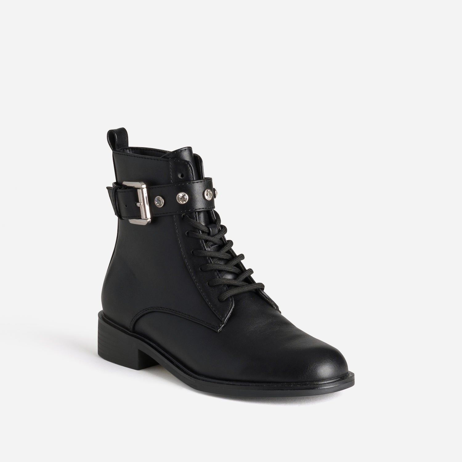 Bottine à lacet noire bride bijou