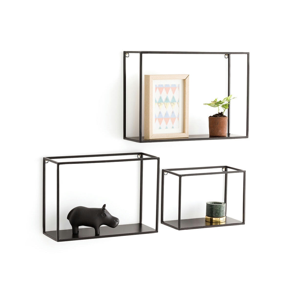 Lot de 3 étagères murales métal acier et fer, Hiba