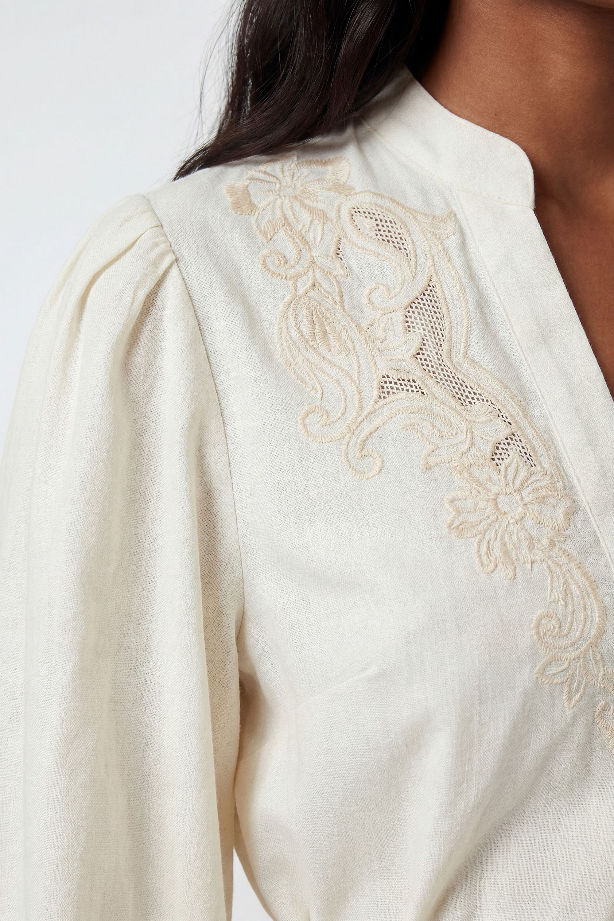 KarenMillen Poplin Embroidered Detail Belted Blouse