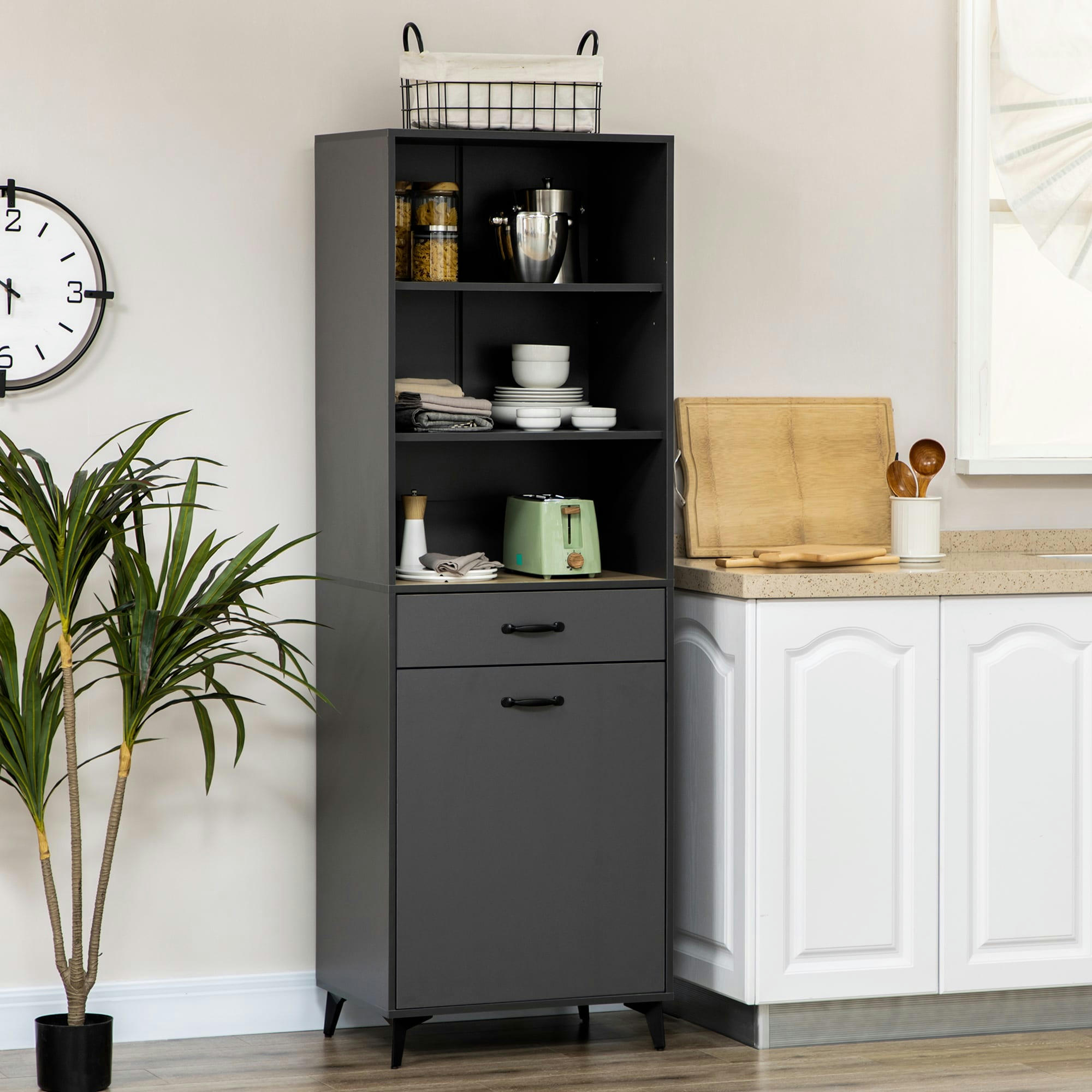 - Buffet haut industriel porte étagère tiroir 3 niches gris