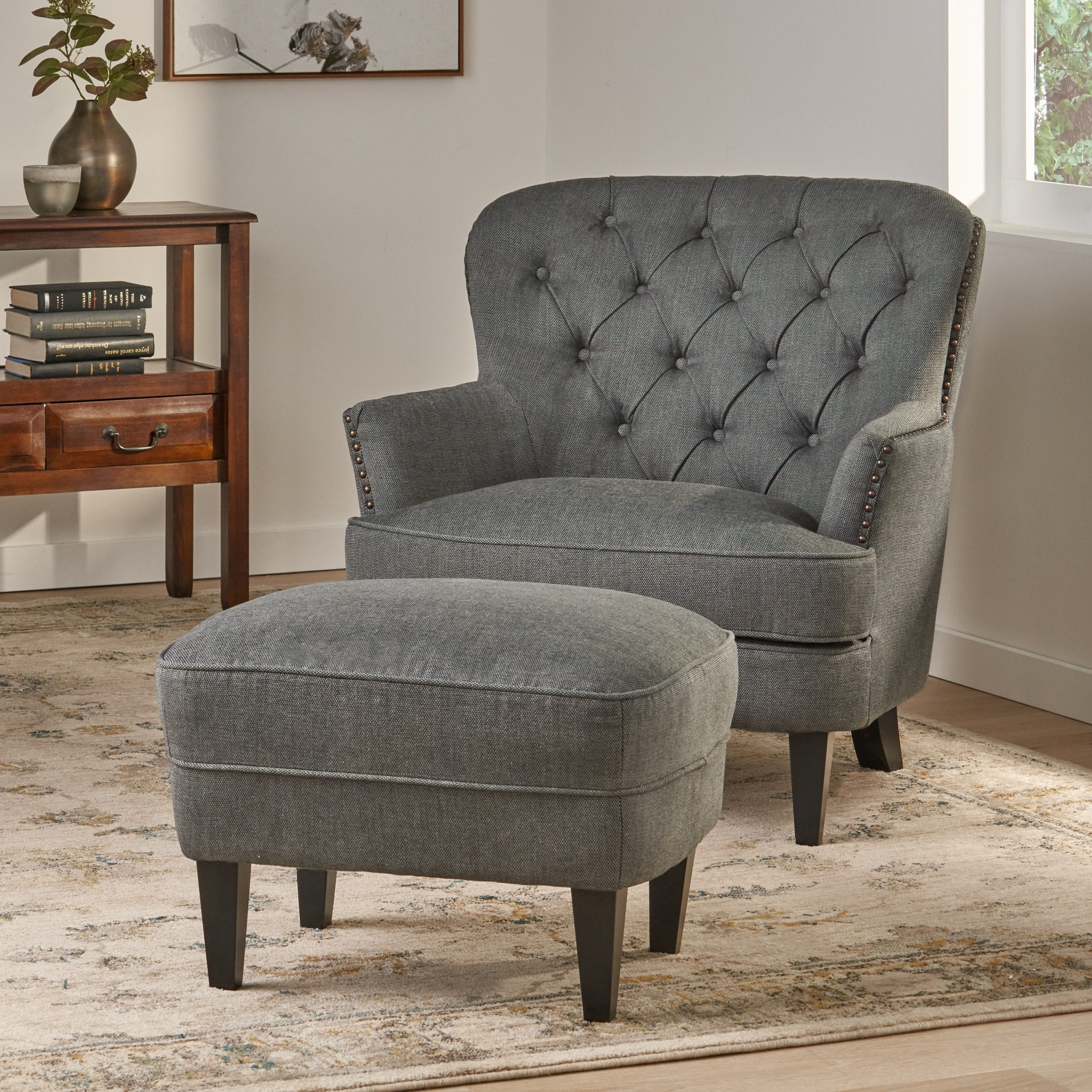Tafton Tufted Club Chair with Ottoman by Christopher Knight Home