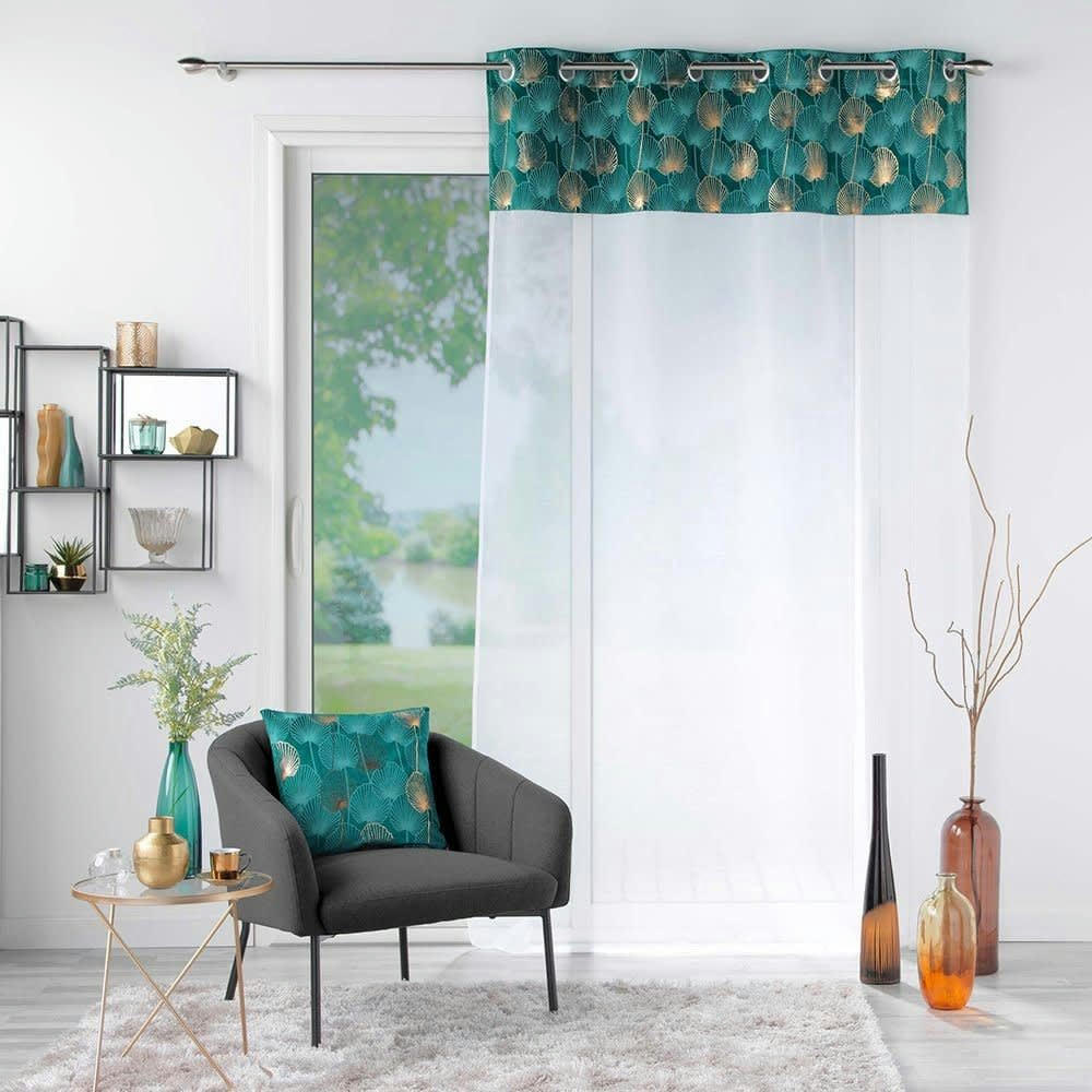 CLAIRINE - Voilage sable top velours or émeraude 140x240cm