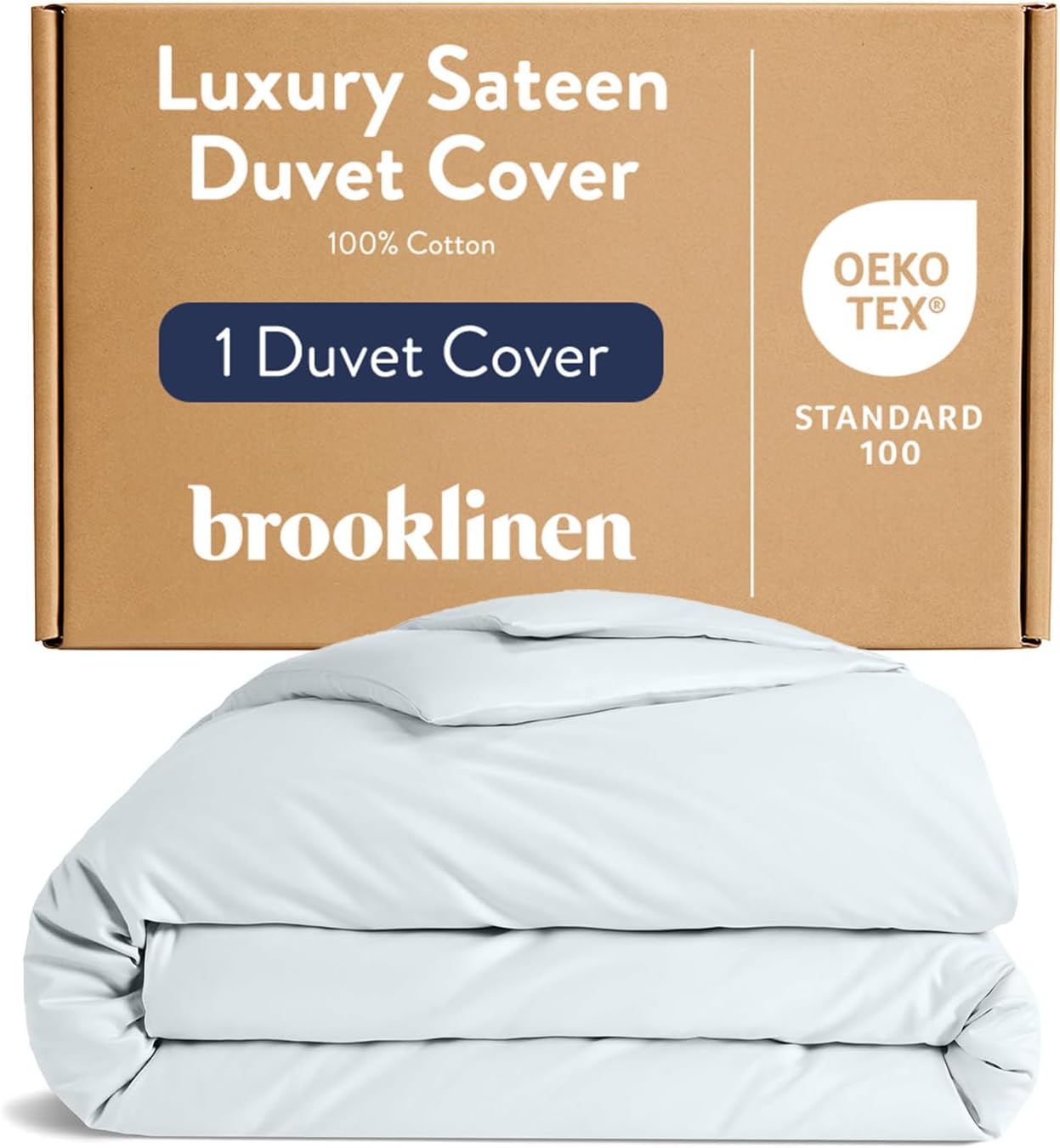 Brooklinen Luxury Sateen Duvet Cover - 100% Cotton, King/California King Size in Sky with Extra-Long Corner Ties and Button Closure - Best King/Cali King Duvet Covers