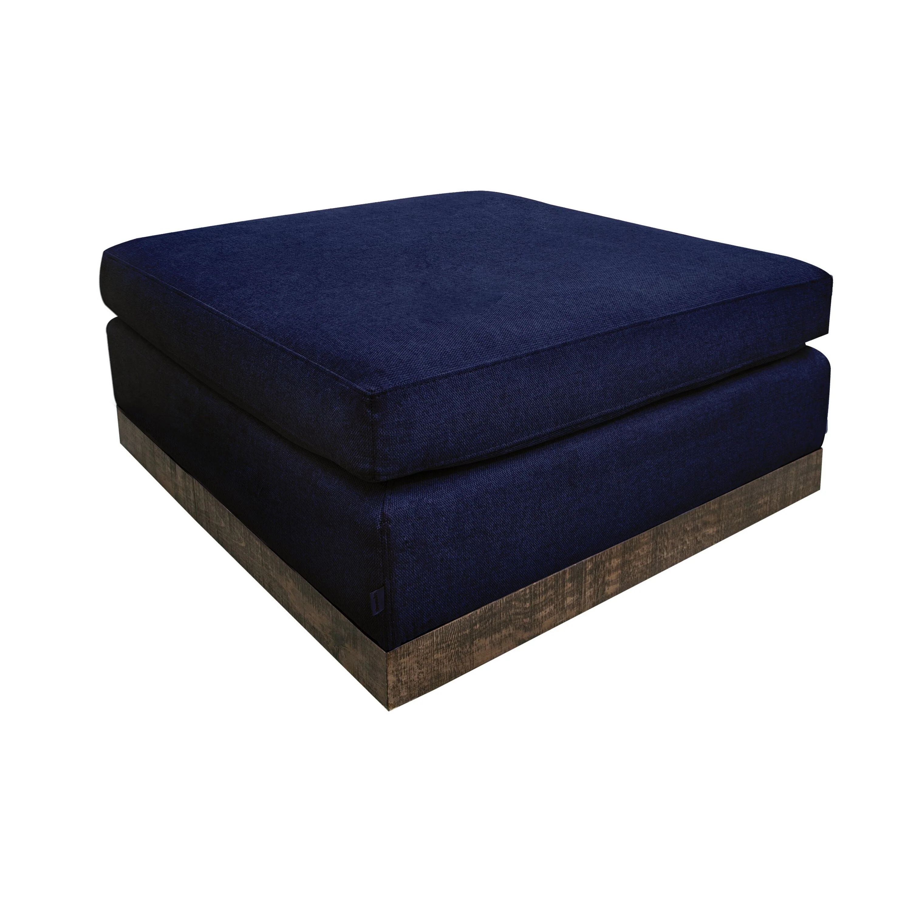 Jeni Ottoman, Modern 39 Inch, Corner Blocks, Solid Wood, Blue Polyester