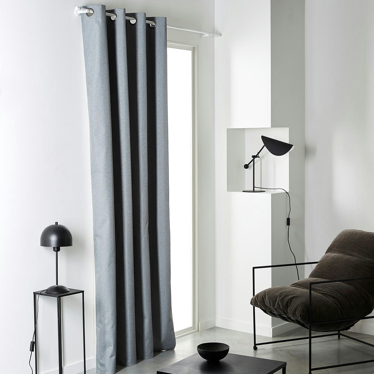 PRESTIGE EFFET LIN - Rideau occultant à oeillets uni en Polyester Gris 140x240cm