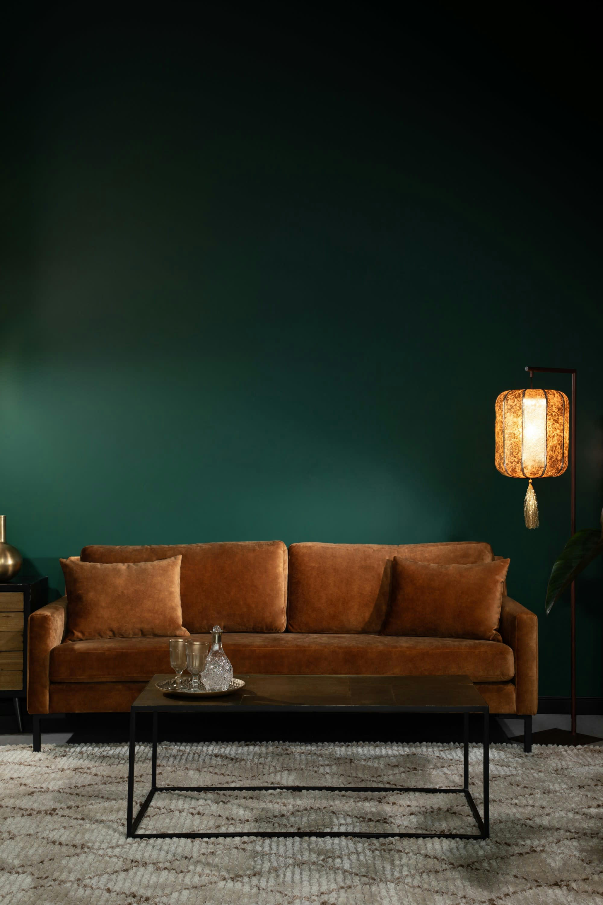 HOUDA - Canapé 3 places en tissu marron