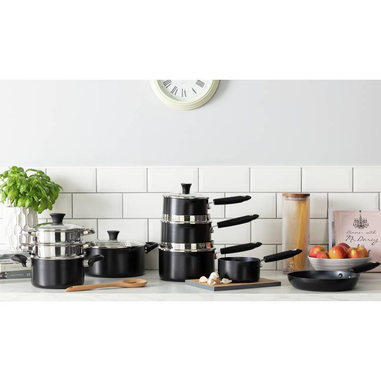 Habitat 9 Piece Aluminium Pan Set - Black