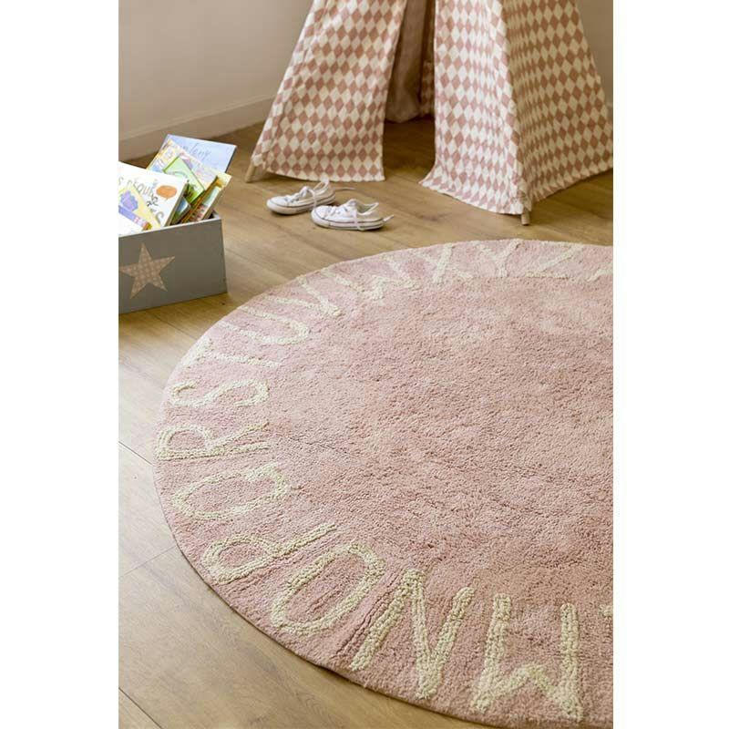 ALPHABET - Tapis coton motif alphabet rose D150cm