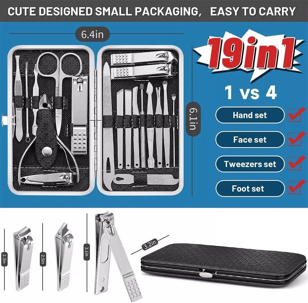 Dragodirect 19 in 1 Set Stainless Steel Manicure Pedicure Professional Nail clipper Kit