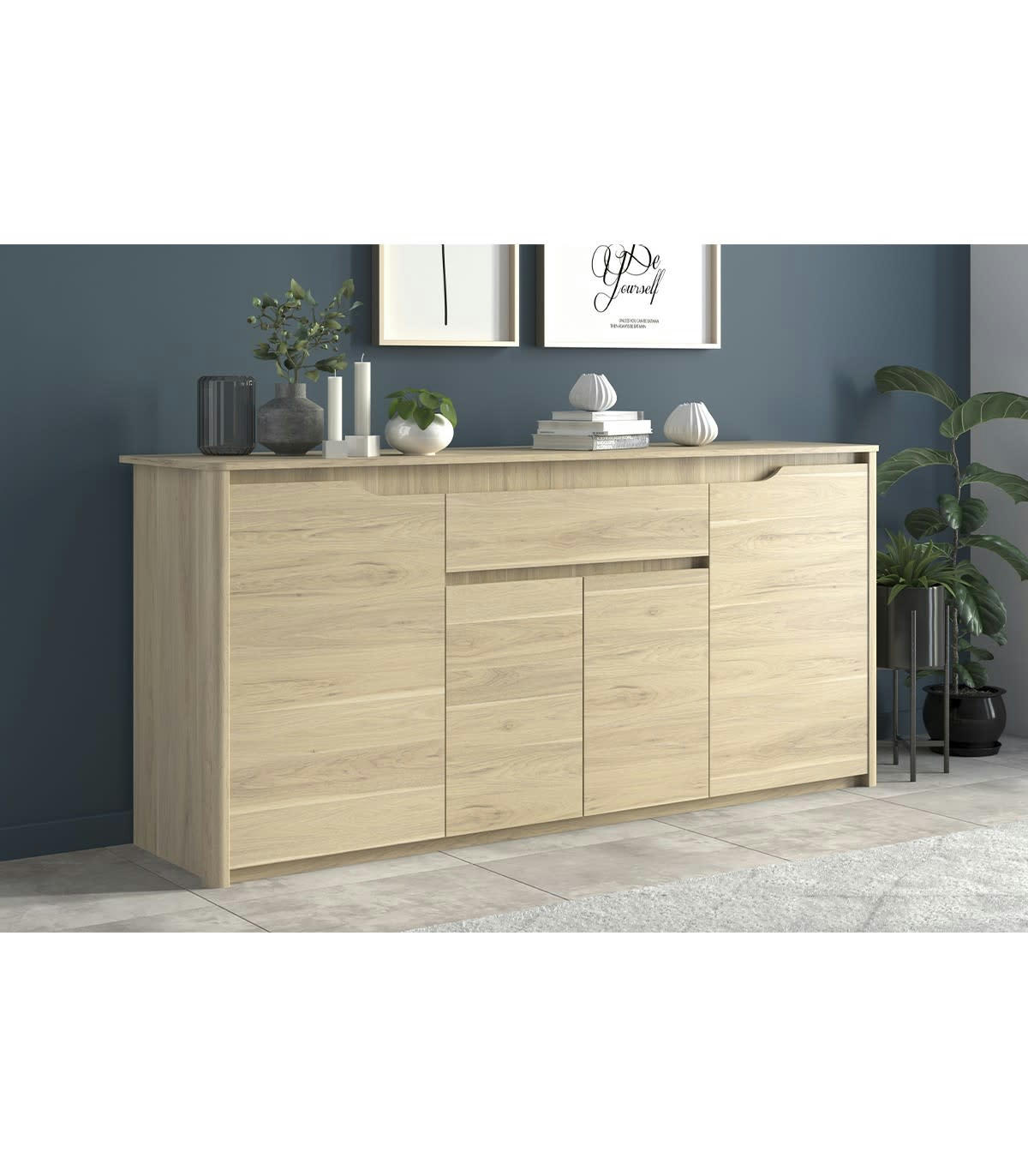 WENDY - Buffet 4 Portes 1 Tiroir L185 cm - Décor Chêne