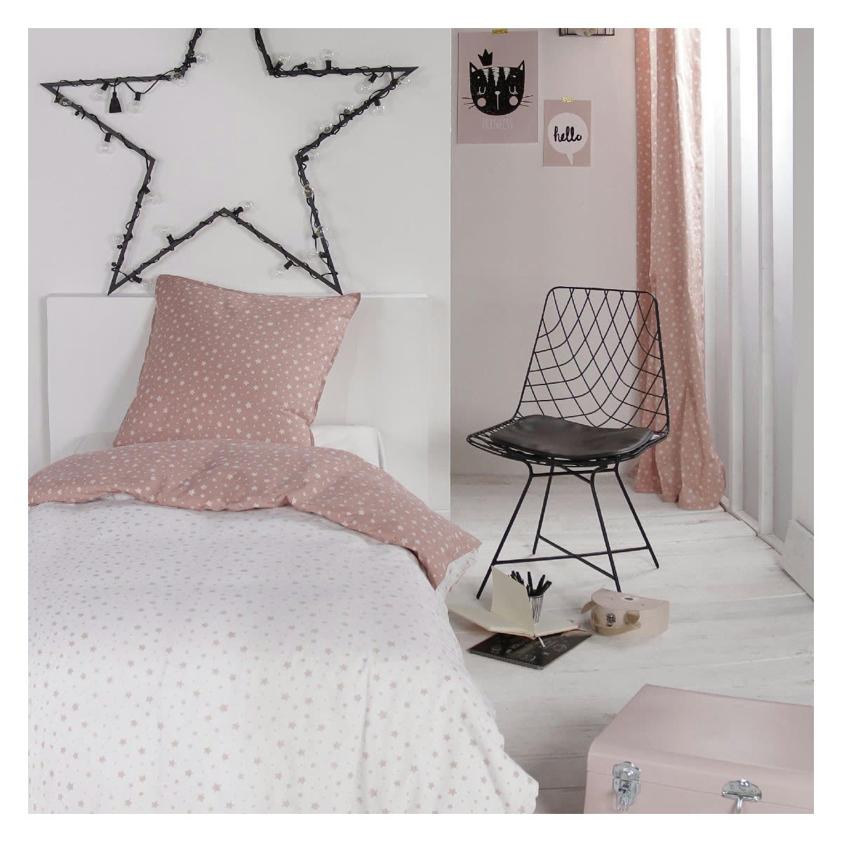 STELLA - Parure de lit en Coton Rose 140x190 cm