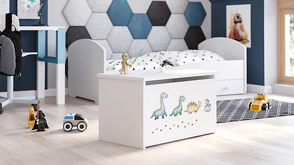 Coffre à jouets Daria blanc avec impression Dinosaures
