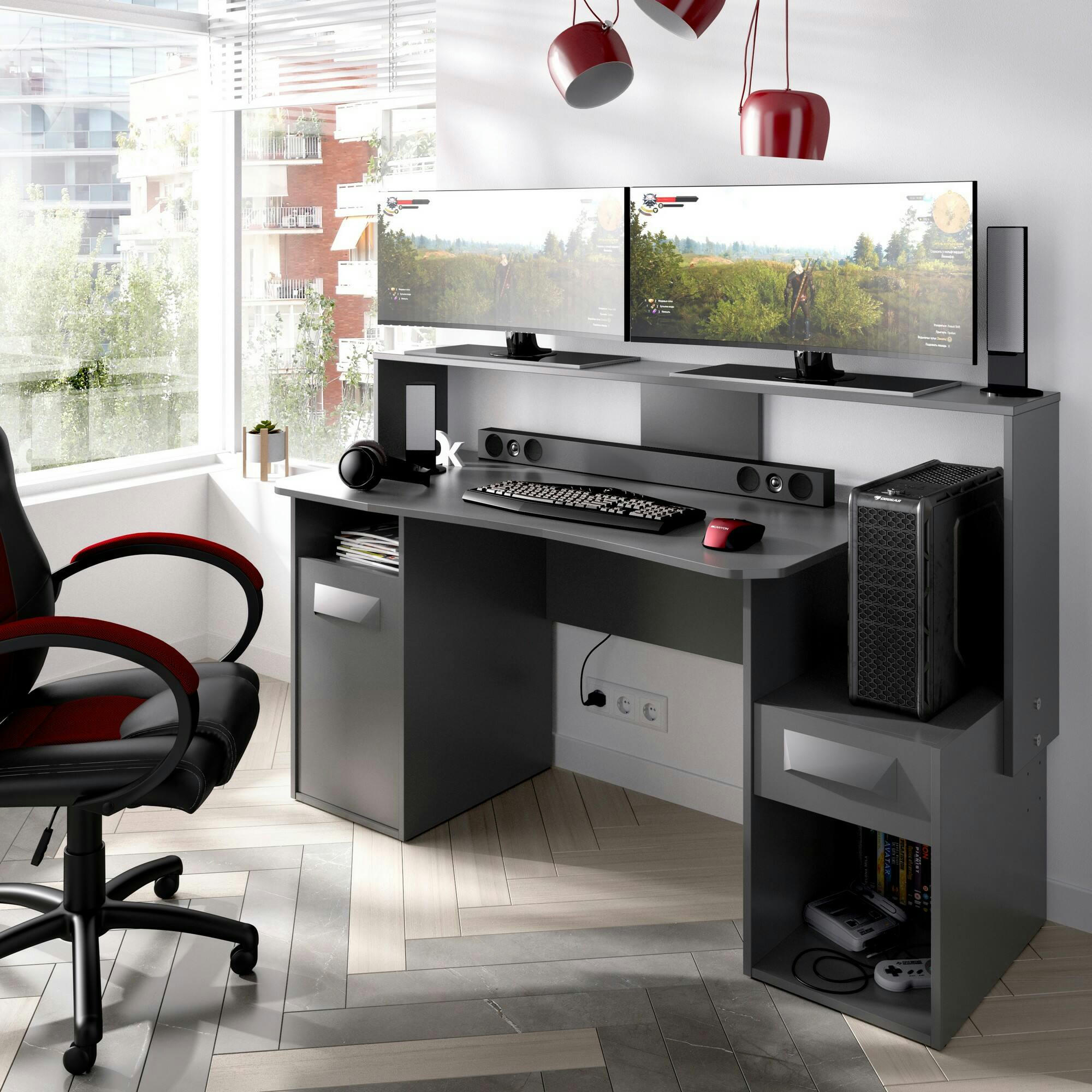 DGORIN - Bureau effet bois anthracite
