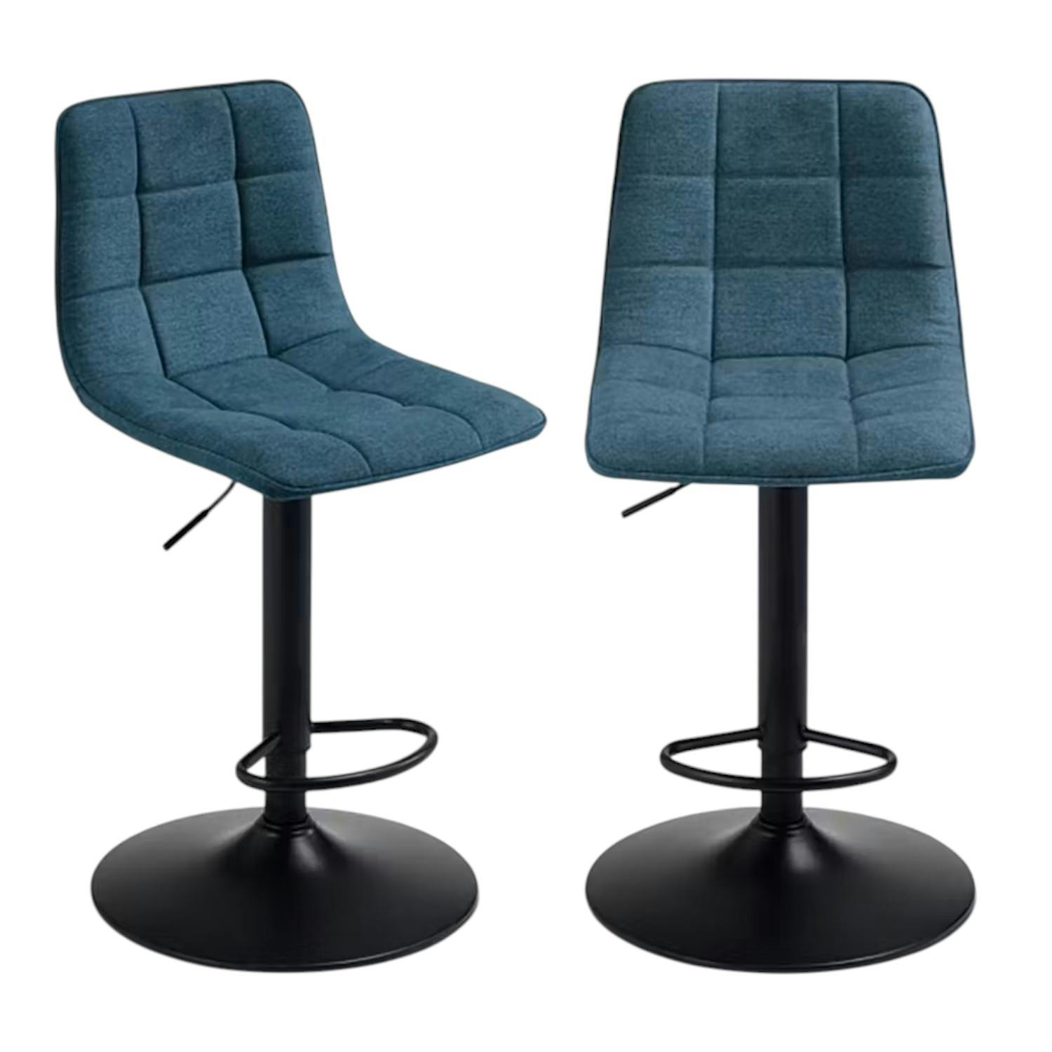 Tabouret de bar réglable tissu bleu damier (lot de 2) LORA