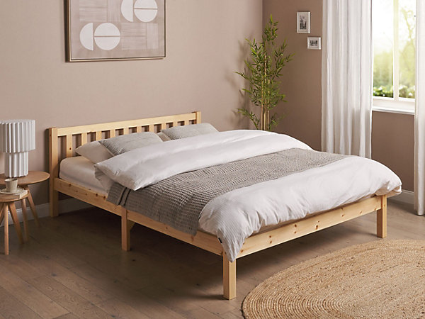Lit avec sommier Bois de pin FLORAC 140 x 200 cm Marron clair