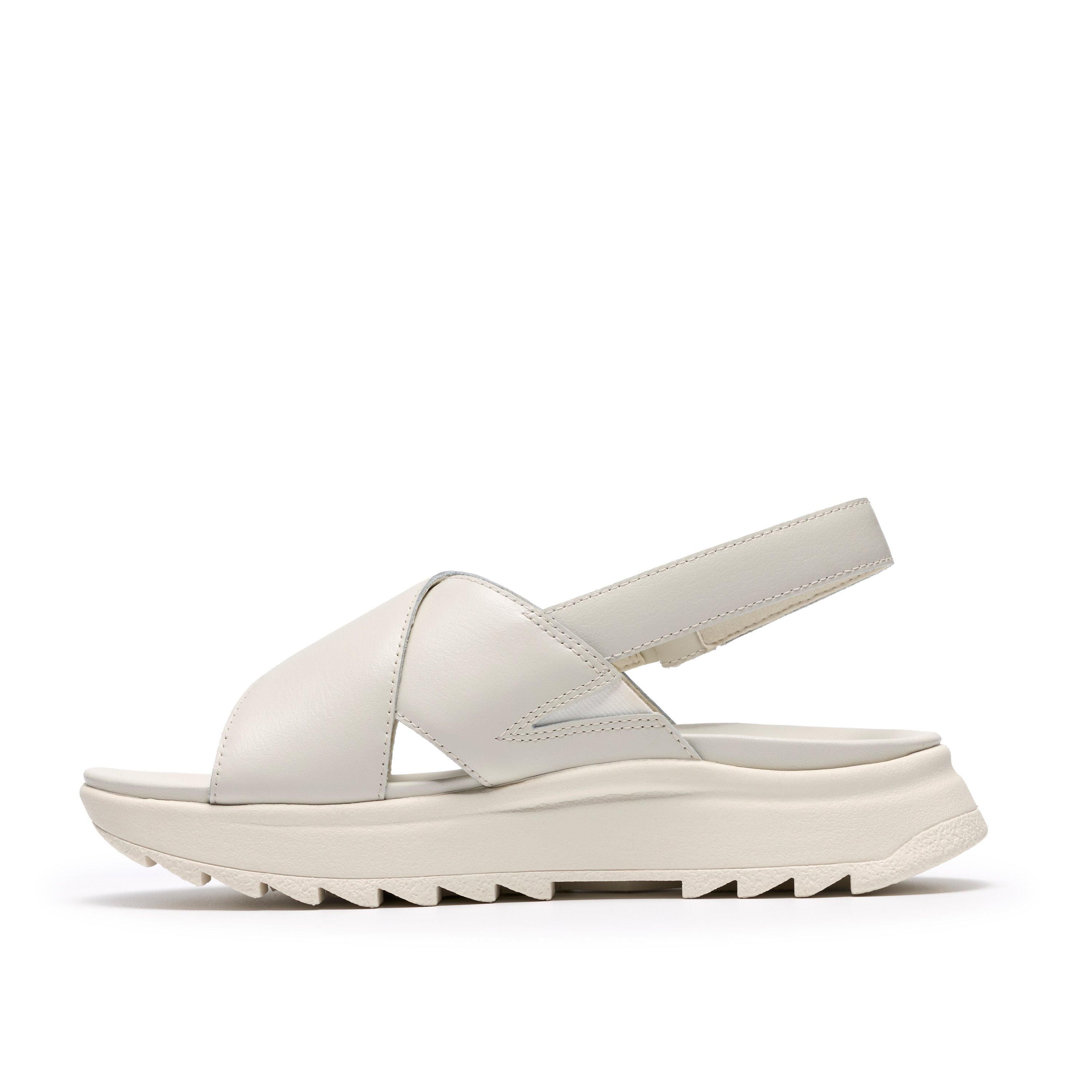 Clarks DashLite Wish White Leather Flat Sandals
