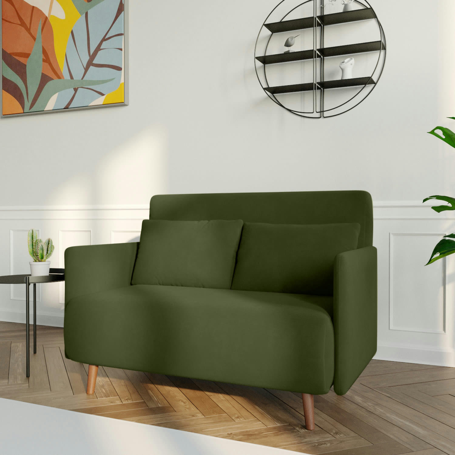 OLYMPIA - Canapé-lit 2 places en velours vert forêt