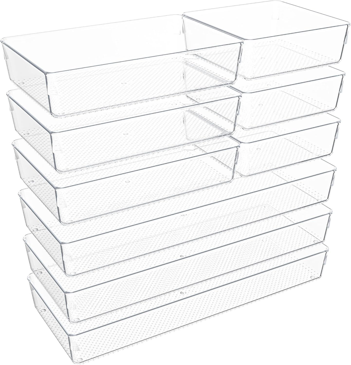 Clear Plastic Drawer Organizer Set for Kitchen, Bathroom, Office, Cosmetics & Tools - Multifunctional Storage Trays with Adjustable Dividers, Space-Saving Transparent Design (Clear, 9 Pcs)