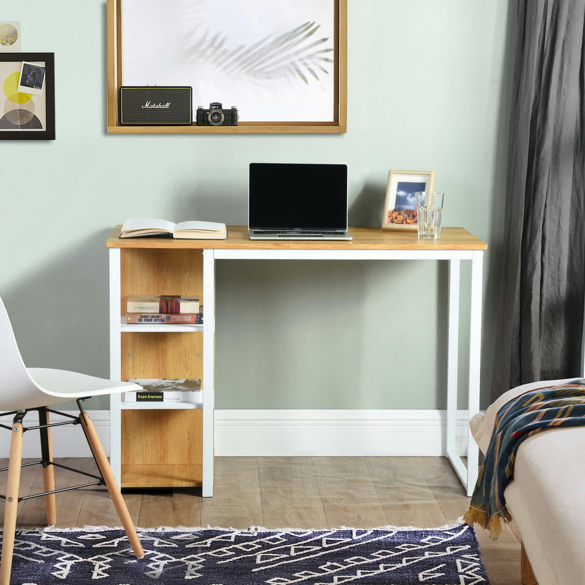 - Bureau scandinave rectangle avec rangement Chêne & Blanc