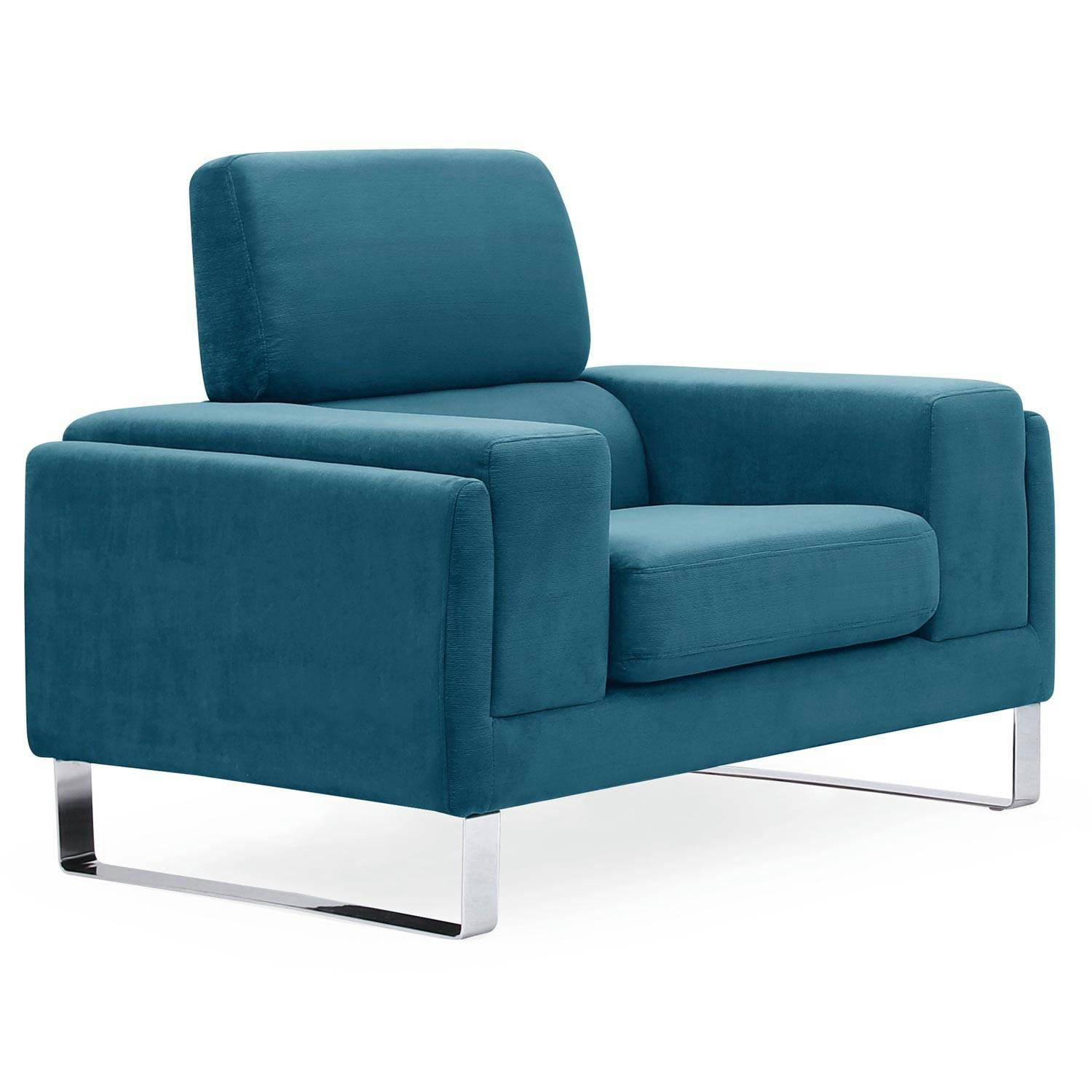 BARTH - Fauteuil velours côtelé bleu
