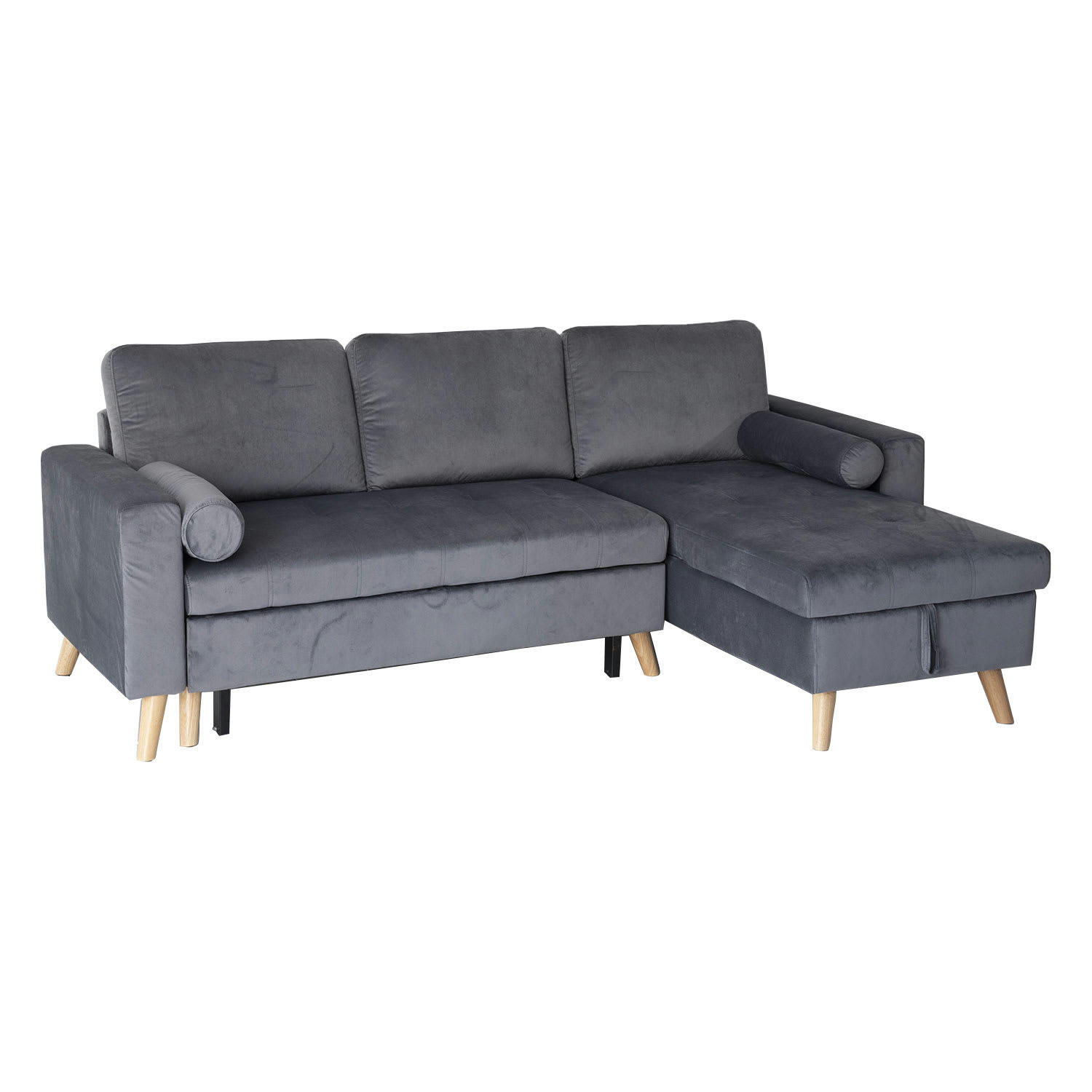 JAMES - Canapé d'angle convertible 3 places en velours gris