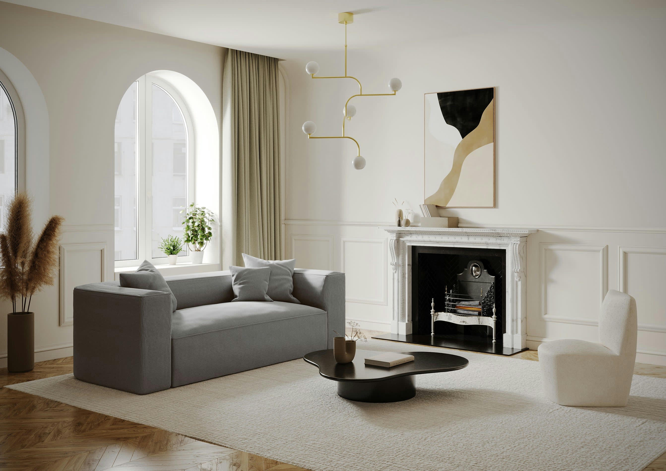 ALMA - Canapé 3 places tissu tramé gris béton