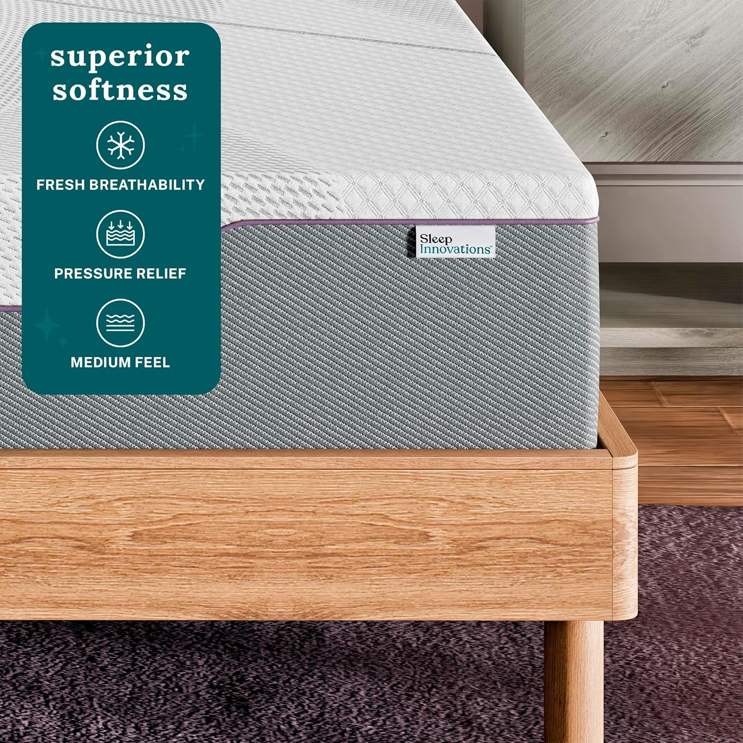 Sleep Innovations Shiloh 12 Inch Green Tea Memory Foam Mattress, Queen Size, Bed in a Box, Medium Feel