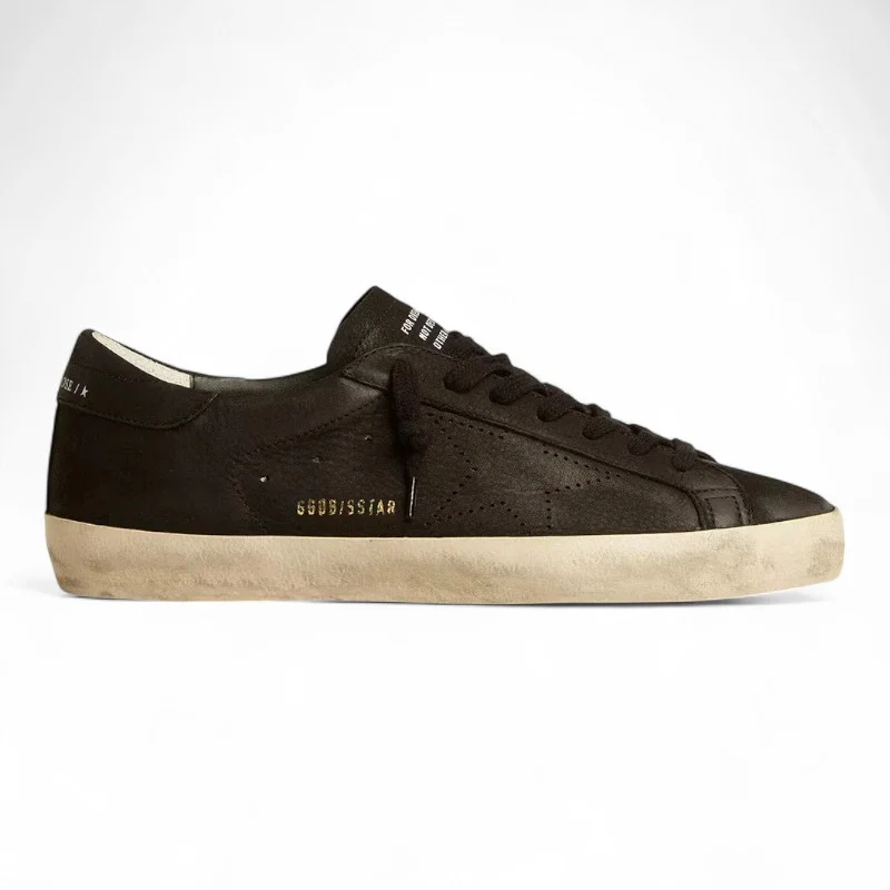 GG Super-Star sneakers in black nubuck with a perforated star and matching heel tab