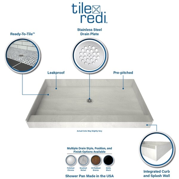 Tile Redi Redi Base 36" x 60" Rectangular Shower Base with Double - Polished Chrome
