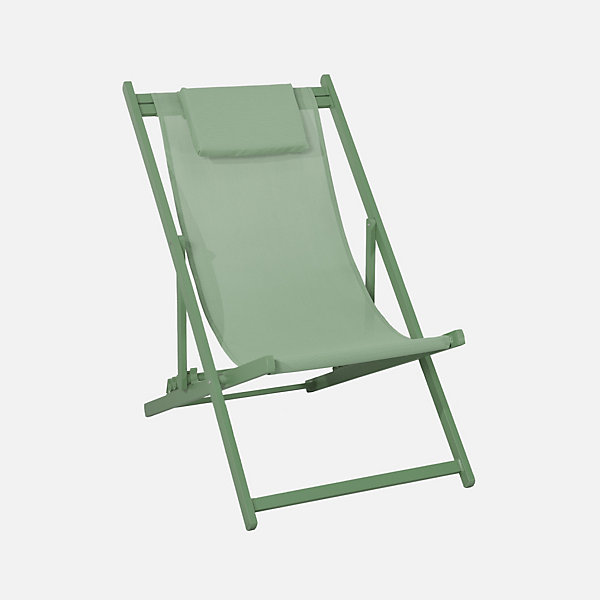 Lot de 2 bains de soleil - Gaia vert - Transat en aluminium gris anthracite et textilene vert avec coussin repose tête. chilienne