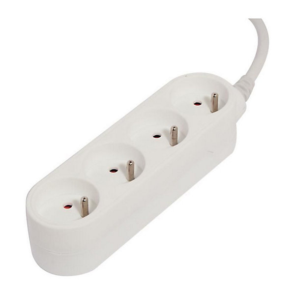 Bloc multiprise 4x16A 3500W câble 1,5m - blanc - Chacon
