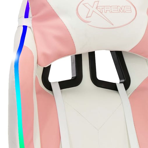 NNEVL Racing Chair with RGB LED Lights Pink and White Faux Leather