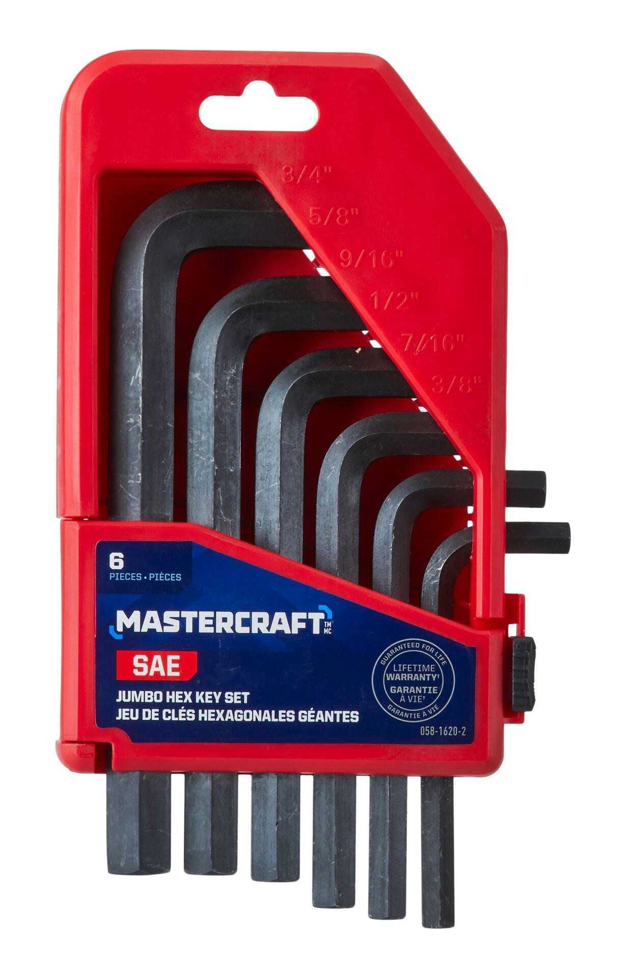 Mastercraft Jumbo Hex Key Set/Allen Wrench Set, SAE, High Quality Cr-V Steel, 6-pc