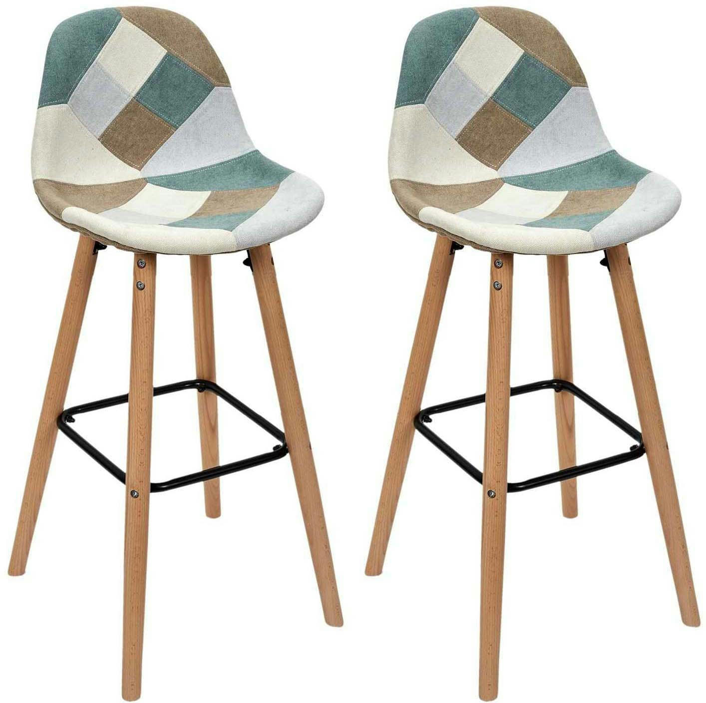 - Set de 2 tabourets de bar patchwork bleu clair